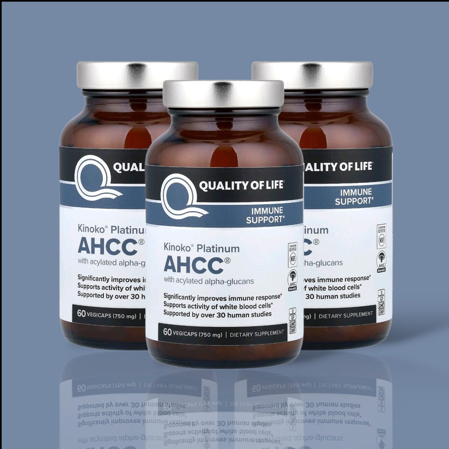 3 Pack / Quality of Life AHCC® Platinum – 750mg, 60 Capsules